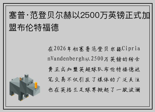 塞普·范登贝尔赫以2500万英镑正式加盟布伦特福德 塞普·范登贝尔赫以2500万英镑正式加盟布伦特福德
