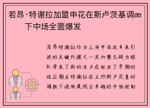 若昂·特谢拉加盟申花在斯卢茨基调教下中场全面爆发